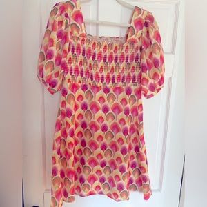 Traffic people multi-colored dress